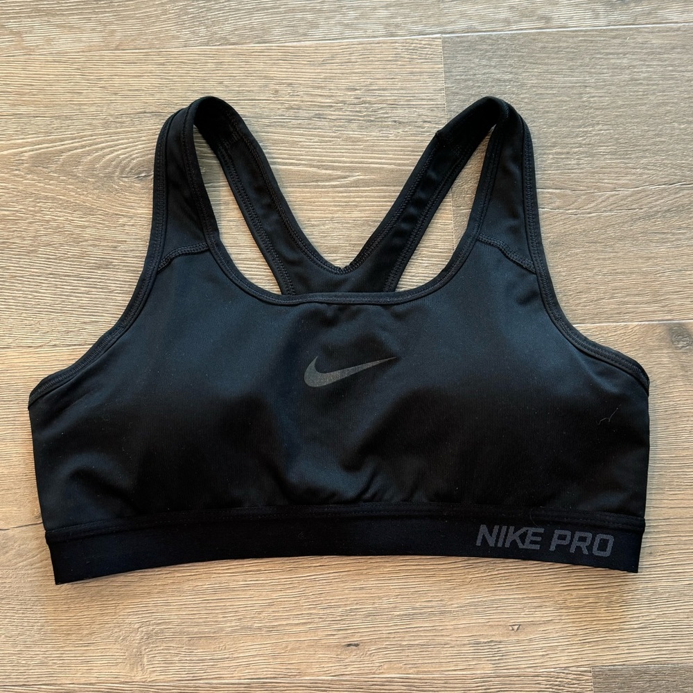 Nike Pro Dri-Fit Black Monochrome Black Sports Workout Active Bra Padded
